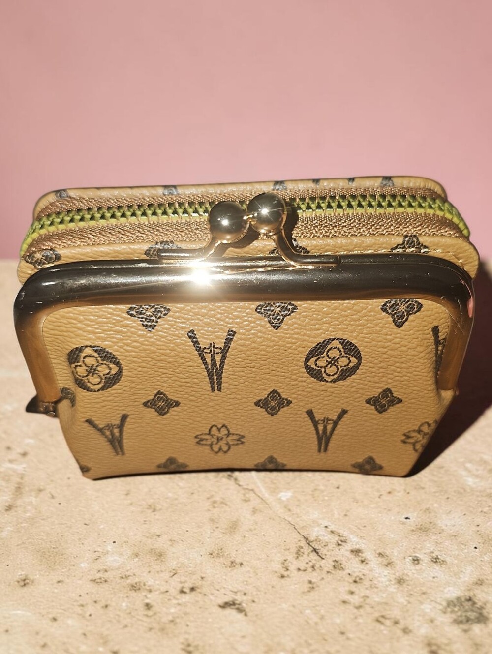 Sassified Boutique Nwt Tan Monogram Small Coin Purse / Card Holder Wallet